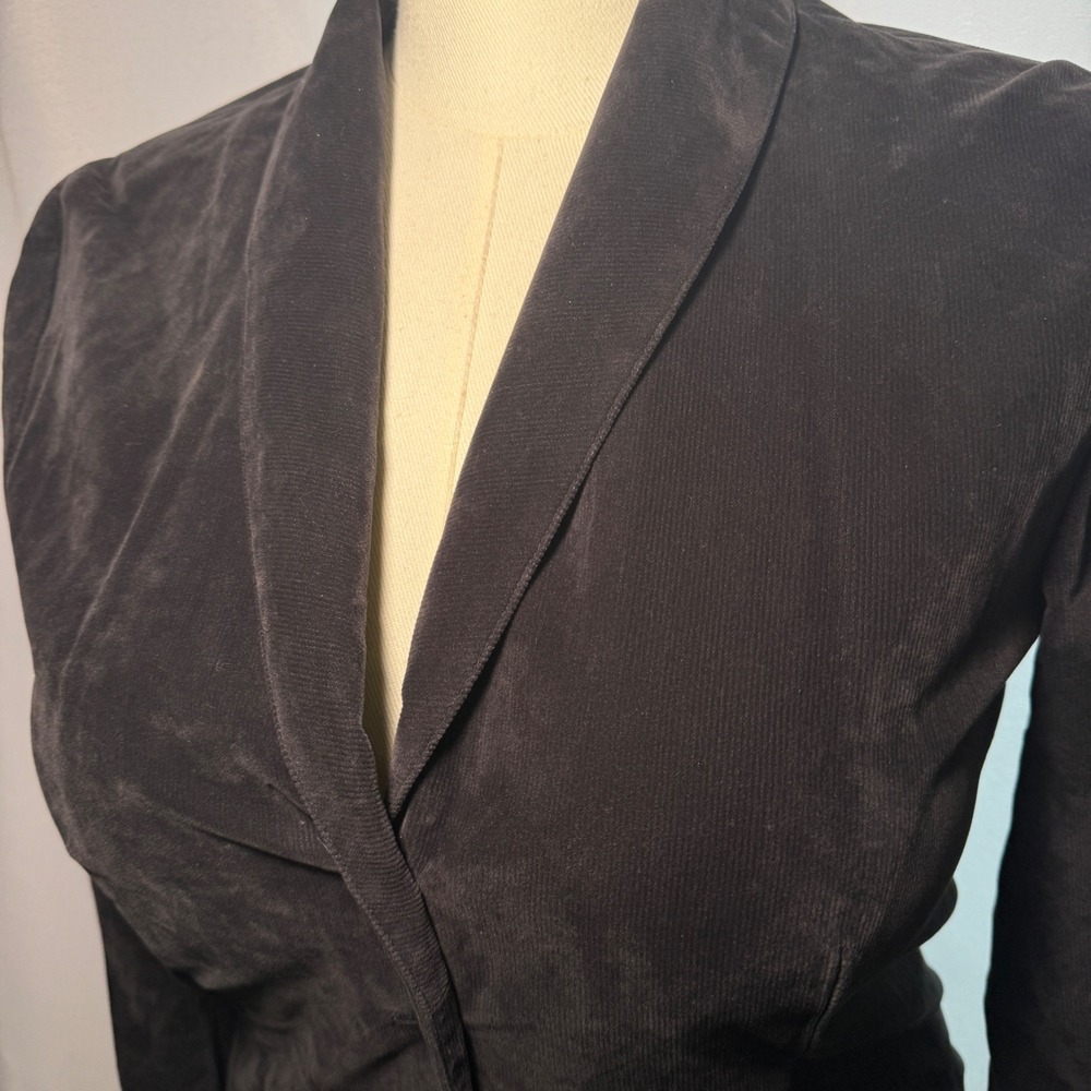 J Jill Black Corduroy Blazer Jacket Sz 8 Shawl Collar Button Front Ruffle Sleeve - Picture 2 of 7